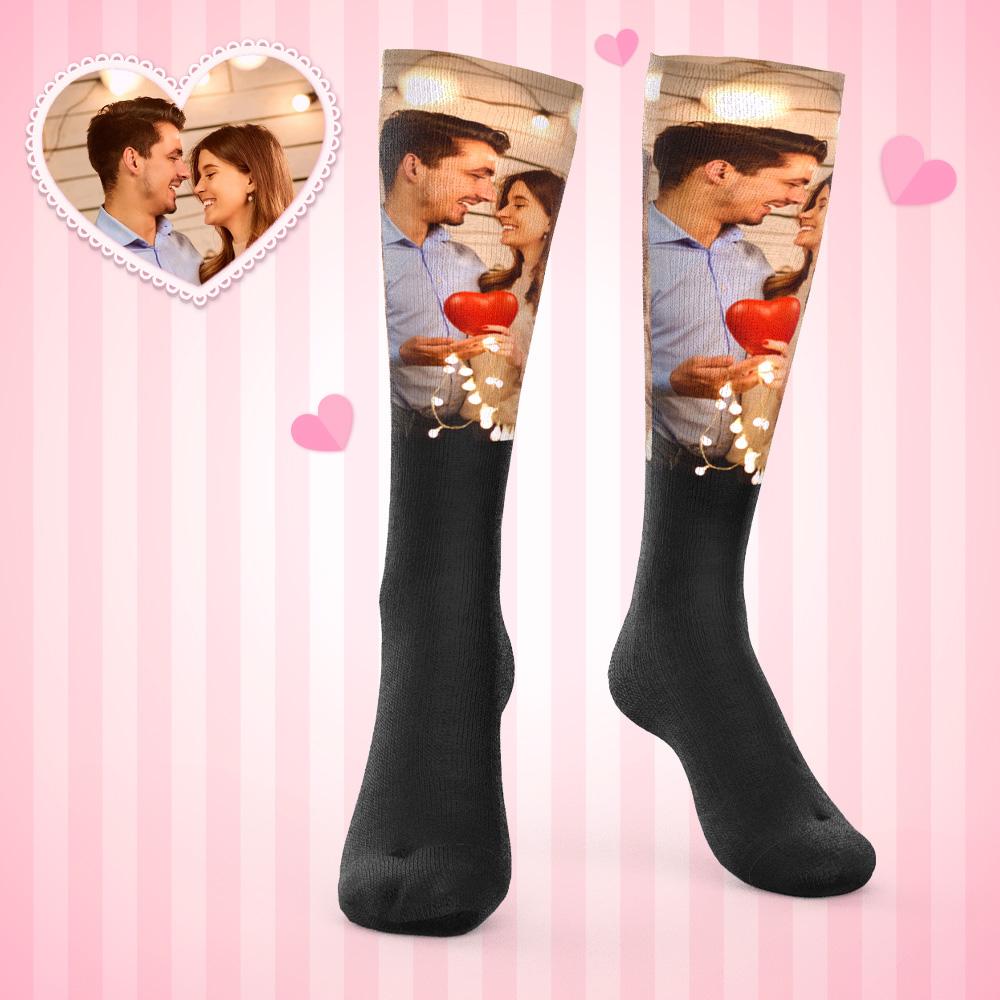Custom Photo Knee High Socks For Lovers-Blongser