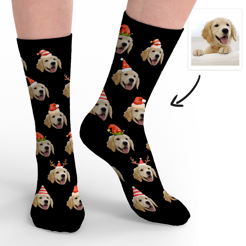 Merry Christmas Funny Design Custom Pet Face Socks-Blongser