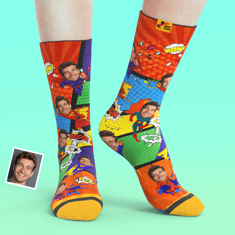 Custom Socks My Face Socks Add Pictures and Name - Superhero-Blongser