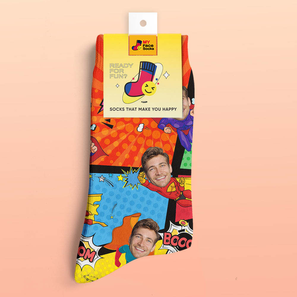 Custom Socks My Face Socks Add Pictures and Name - Superhero-Blongser