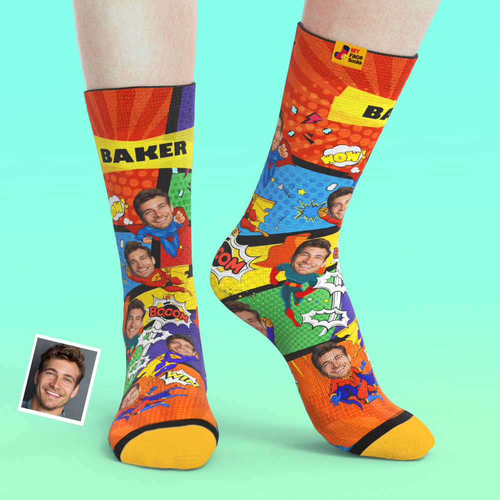 Custom Socks My Face Socks Add Pictures and Name - Superhero-Blongser