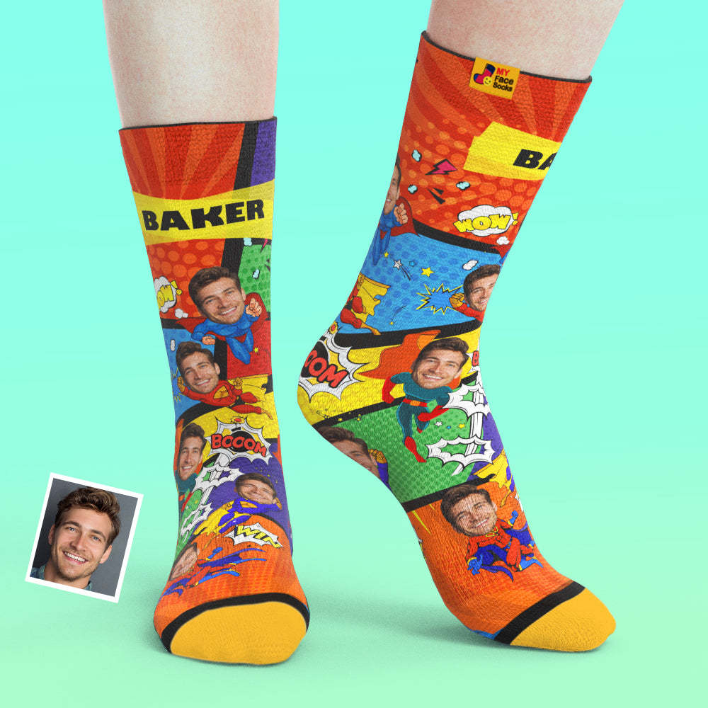 Custom Socks My Face Socks Add Pictures and Name - Superhero-Blongser