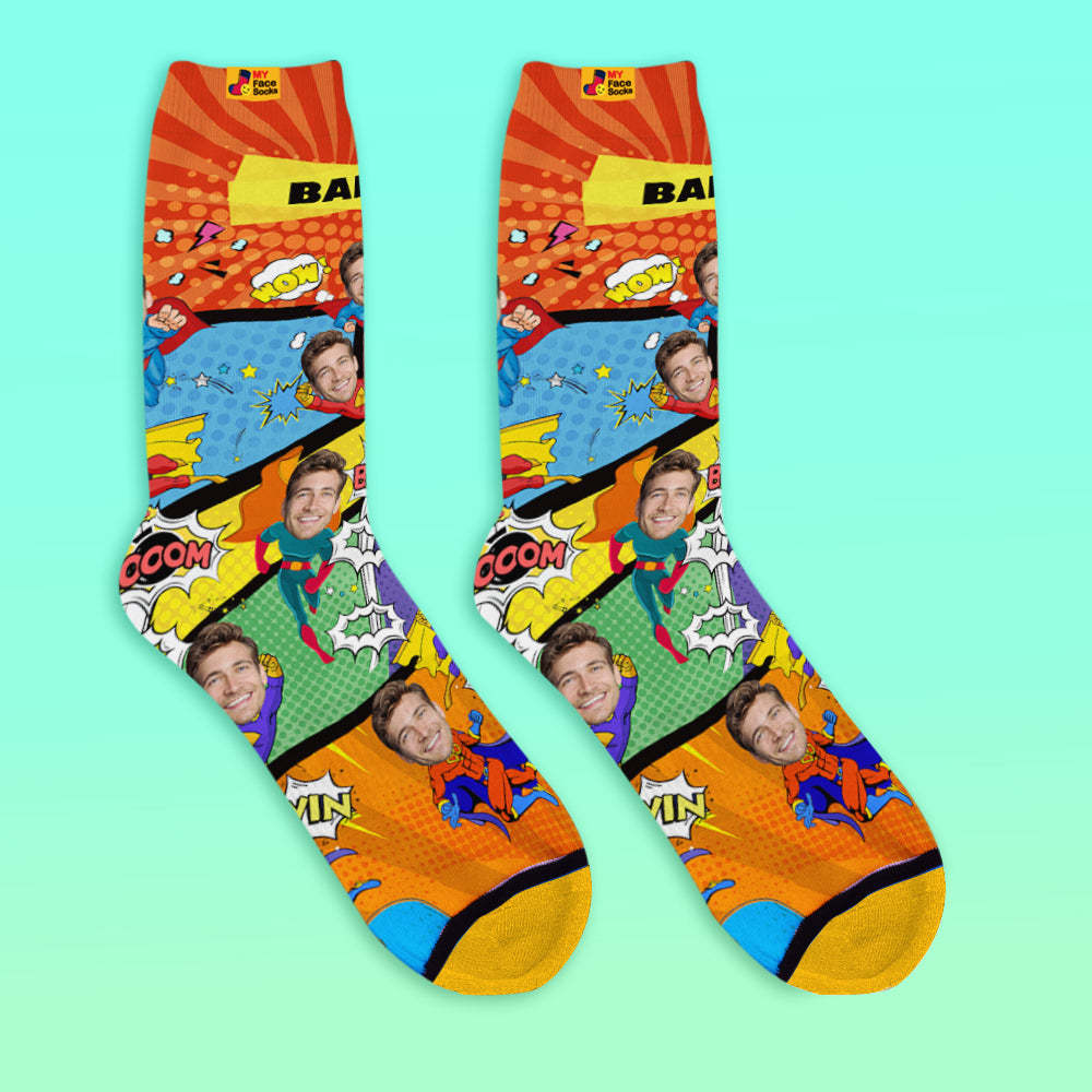 Custom Socks My Face Socks Add Pictures and Name - Superhero-Blongser