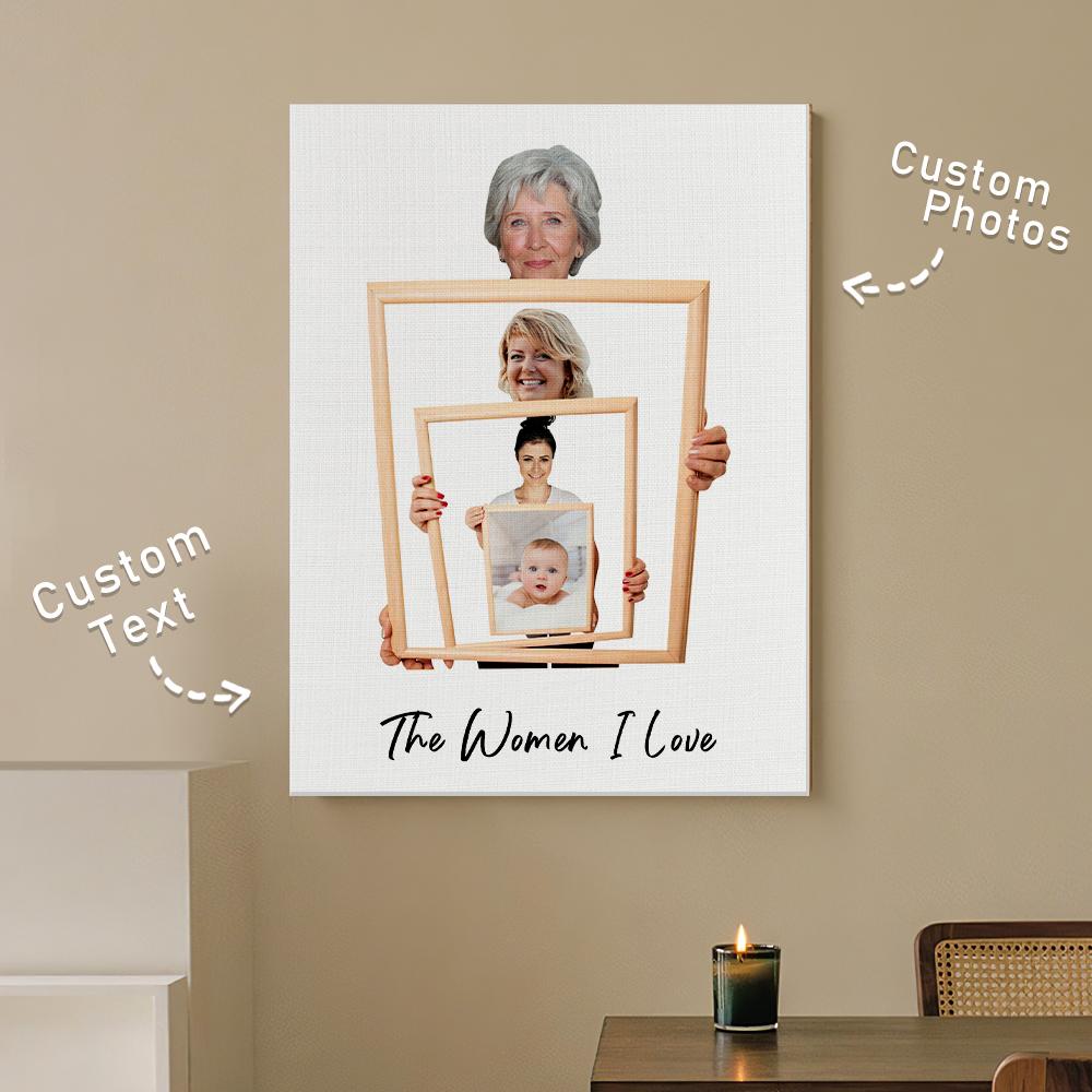 The Three/ Four/ Five Ages of the Generations Painting Custom Photo Canvas Ornament Mother's Day Gift Without Frame-Blongser