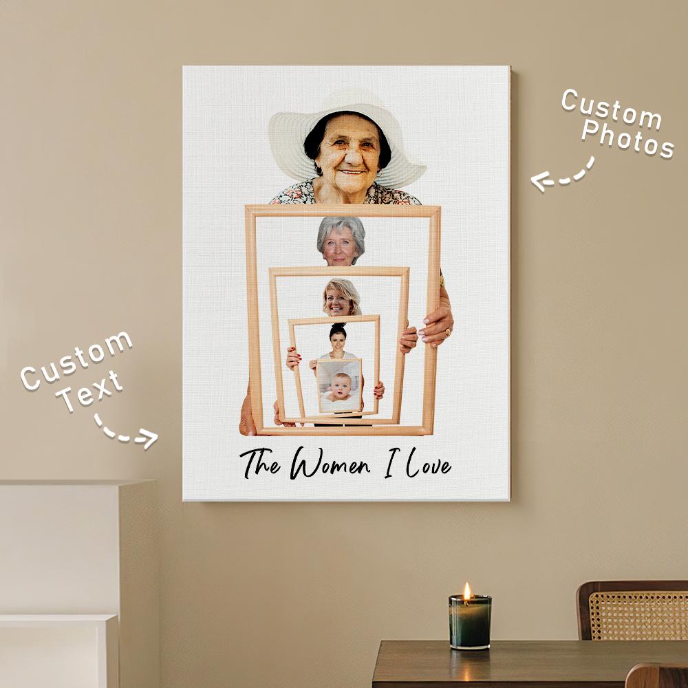 The Three/ Four/ Five Ages of the Generations Painting Custom Photo Canvas Ornament Mother's Day Gift Without Frame-Blongser