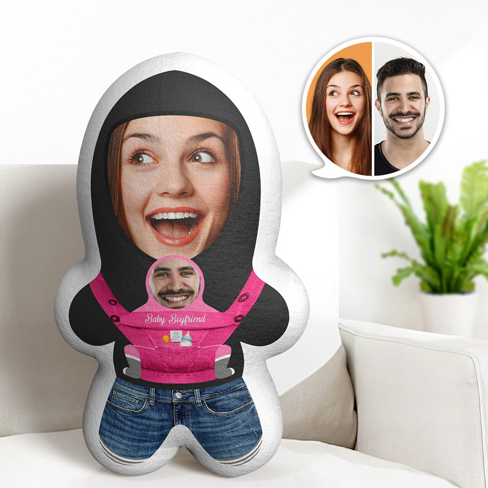 Custom Baby Boyfriend Couple Face Minime Throw Pillow Personalised Photo Gifts for Couple-Blongser