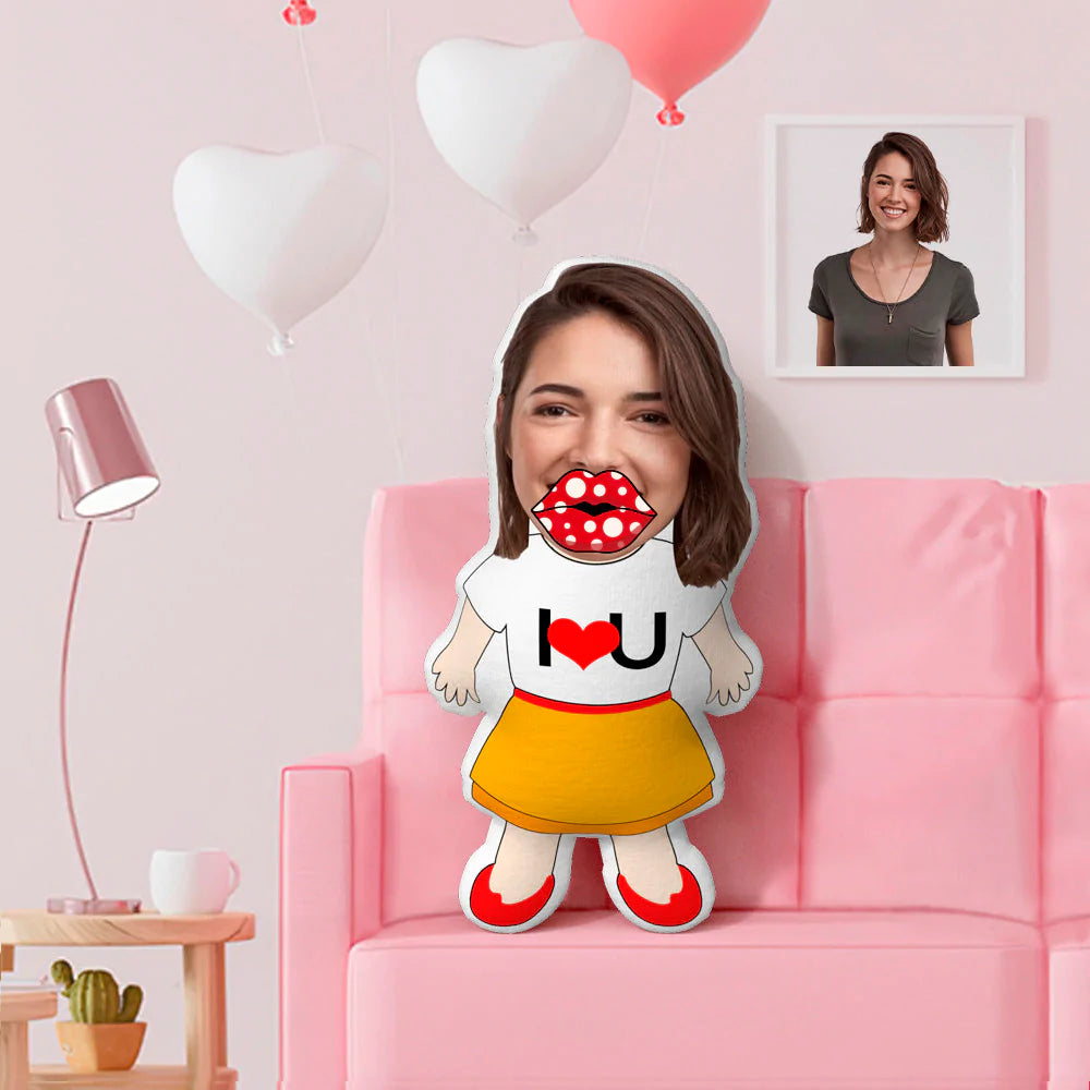 Personalized I LOVE U Minime Pillow Custom Face Pillow with Body-Blongser