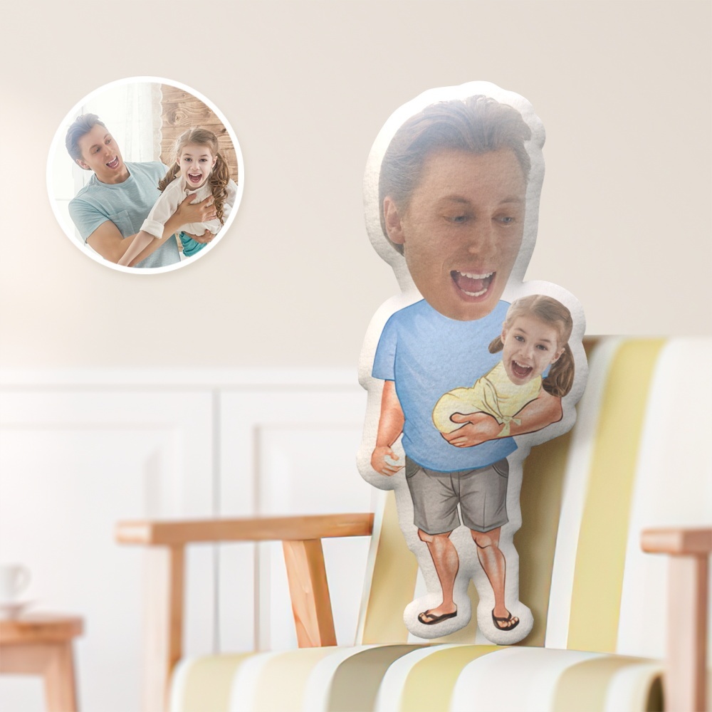Father's Day Minime Throw Pillow Daddy with Baby Style Custom Face Pillow-Blongser