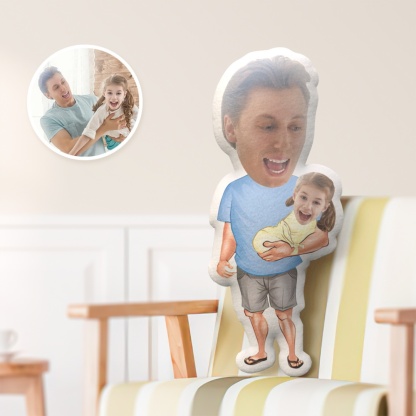 Father's Day Minime Throw Pillow Daddy with Baby Style Custom Face Pillow-Blongser