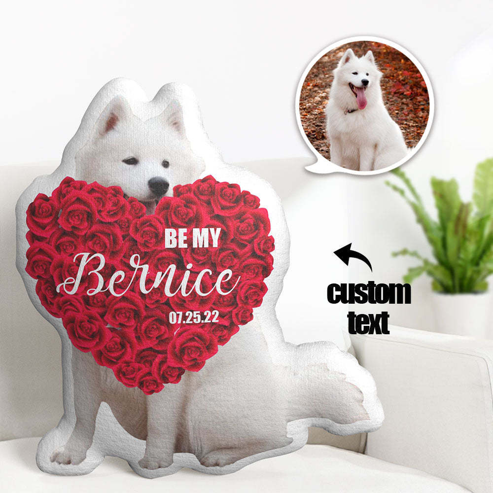 Custom Pet Photo Pillow Red Rose Flower Heart Pillow with Text Valentine's Day Gifts-Blongser