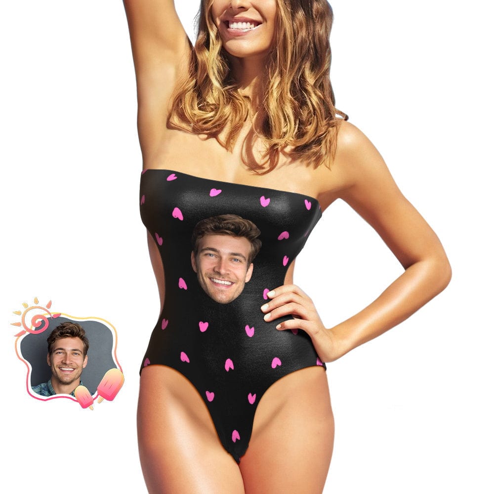 Custom Face Swimsuit Personalized Heart Strapless Swimsuit Gift For Her-Blongser