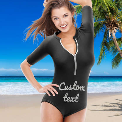 Custom Swimsuit One Piece Swimwear Personalized Half Sleeve Swimsuit-Blongser