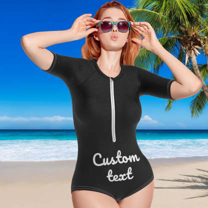 Custom Swimsuit One Piece Swimwear Personalized Half Sleeve Swimsuit-Blongser