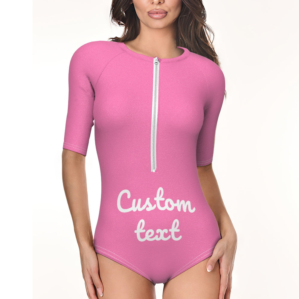 Custom Swimsuit One Piece Swimwear Personalized Half Sleeve Swimsuit-Blongser