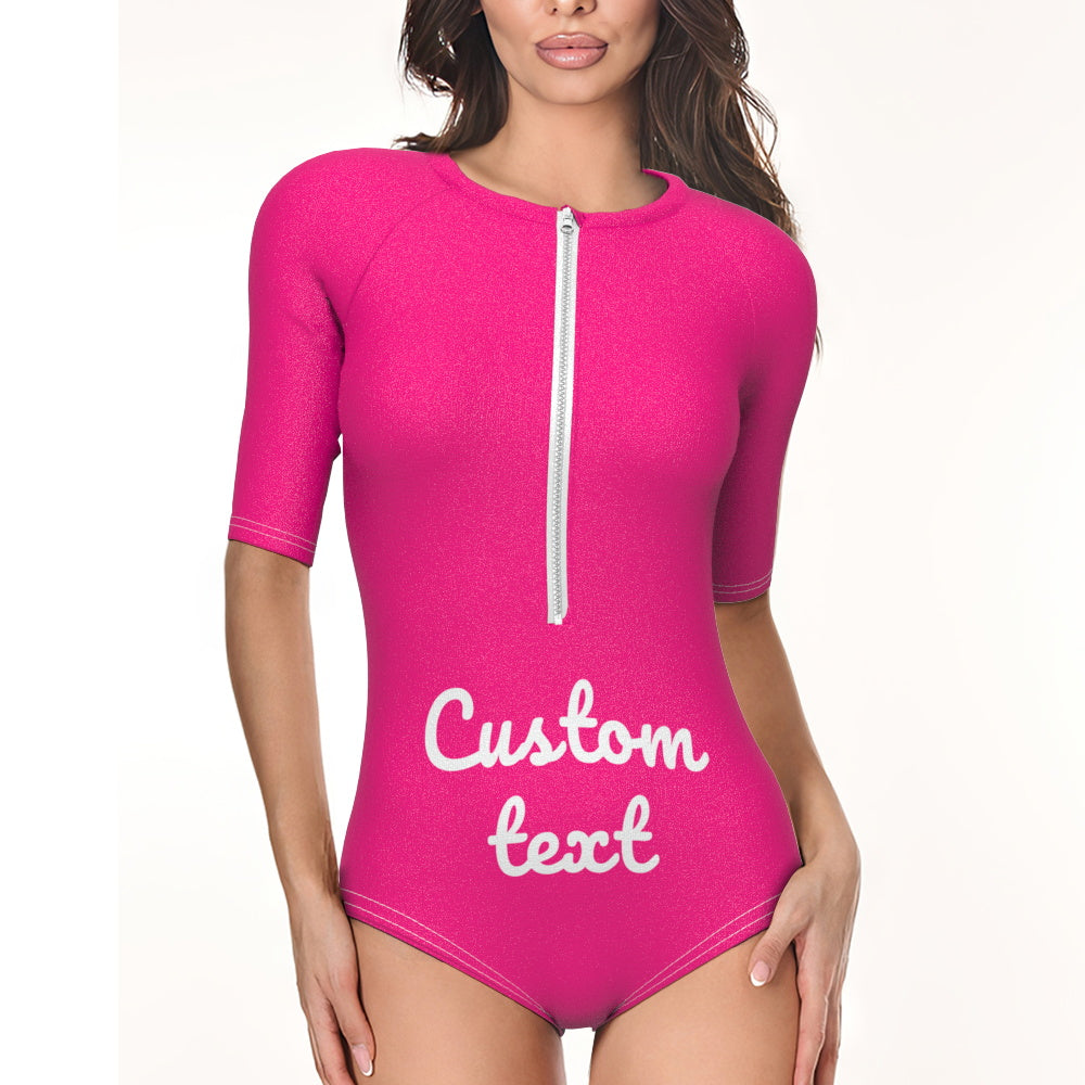 Custom Swimsuit One Piece Swimwear Personalized Half Sleeve Swimsuit-Blongser