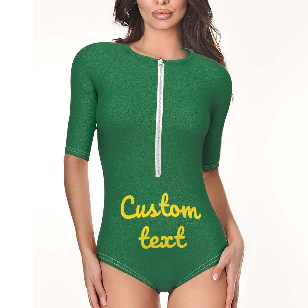 Custom Swimsuit One Piece Swimwear Personalized Half Sleeve Swimsuit-Blongser