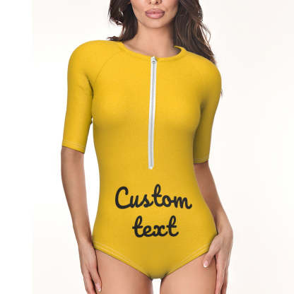 Custom Swimsuit One Piece Swimwear Personalized Half Sleeve Swimsuit-Blongser
