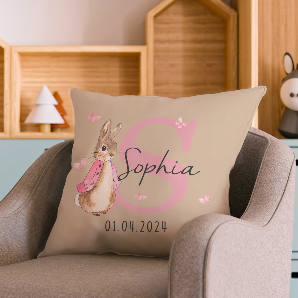 Personalized Peter Rabbit Throw Pillow Cover with Name Throw Pillow Baby Shower Birthday Gift for Kid-Blongser