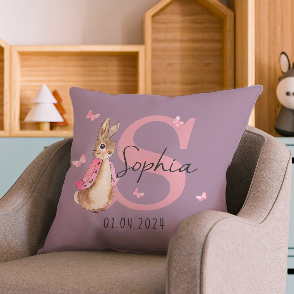 Personalized Peter Rabbit Throw Pillow Cover with Name Throw Pillow Baby Shower Birthday Gift for Kid-Blongser