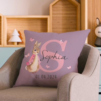 Personalized Peter Rabbit Throw Pillow Cover with Name Throw Pillow Baby Shower Birthday Gift for Kid-Blongser