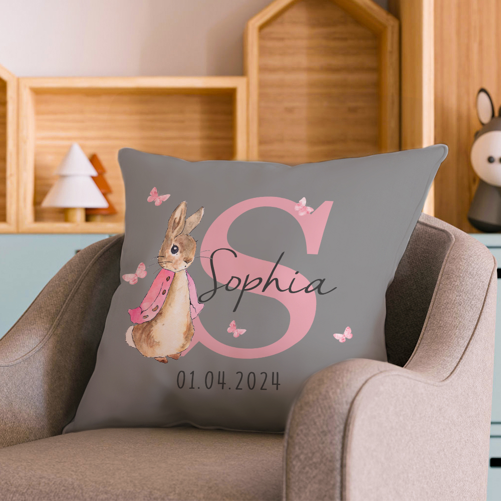 Personalized Peter Rabbit Throw Pillow Cover with Name Throw Pillow Baby Shower Birthday Gift for Kid-Blongser