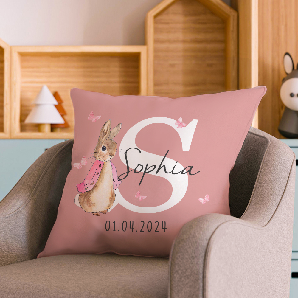 Personalized Peter Rabbit Throw Pillow Cover with Name Throw Pillow Baby Shower Birthday Gift for Kid-Blongser