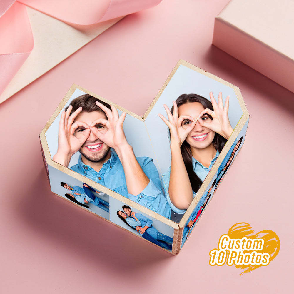 Personalized Magic Cube Heart Wooden Photo Cube Home Ornament Cube Gift for Couples-Blongser