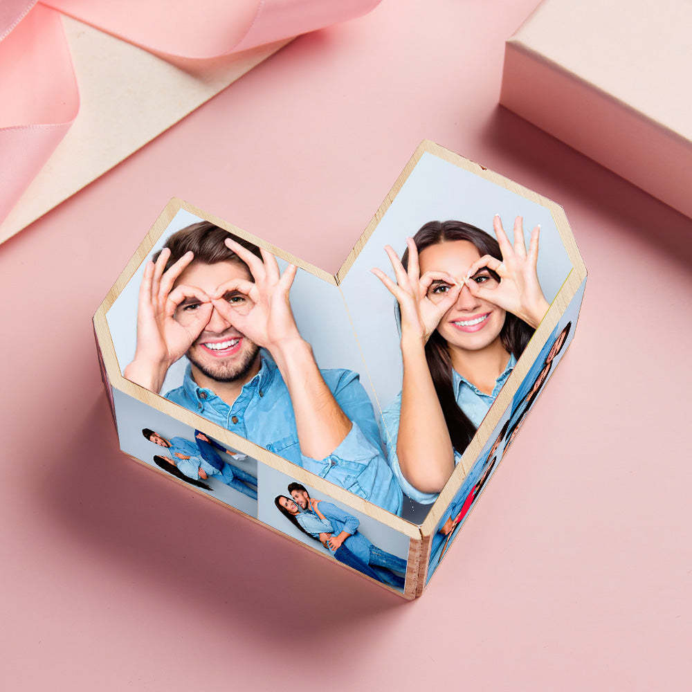 Personalized Magic Cube Heart Wooden Photo Cube Home Ornament Cube Gift for Couples-Blongser
