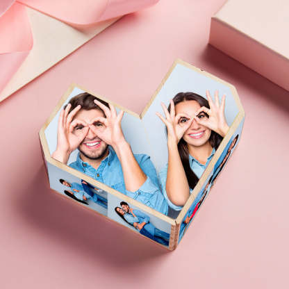 Personalized Magic Cube Heart Wooden Photo Cube Home Ornament Cube Gift for Couples-Blongser