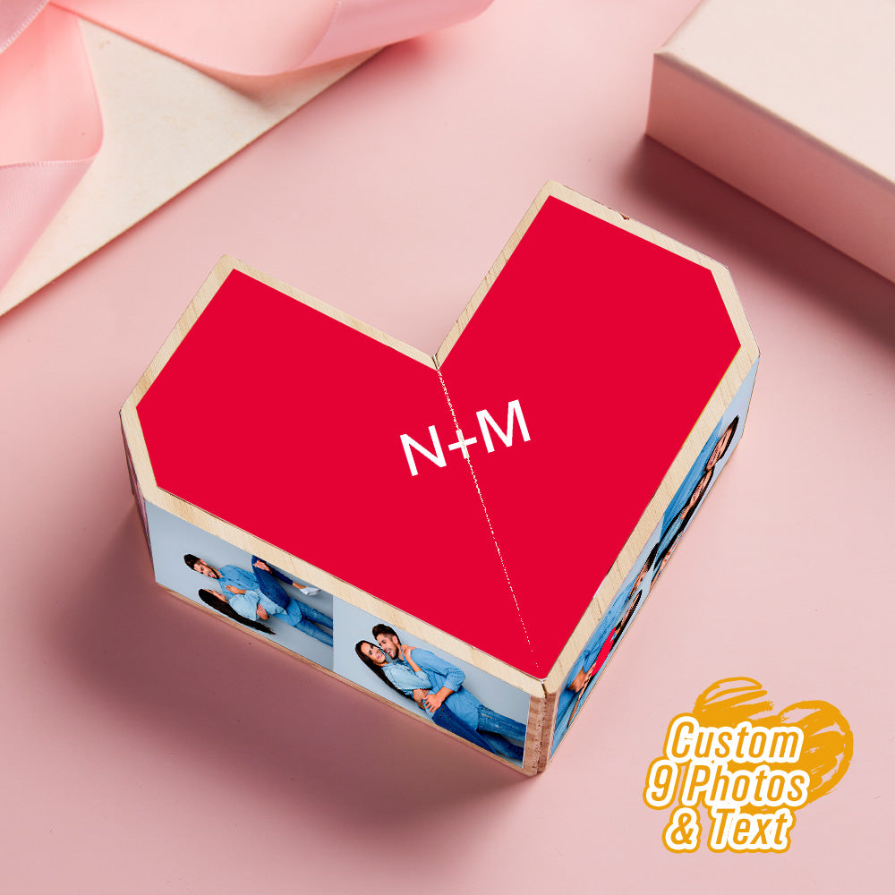 Personalized Magic Cube Heart Wooden Photo Cube Home Decoration Gift for Anniversary-Blongser