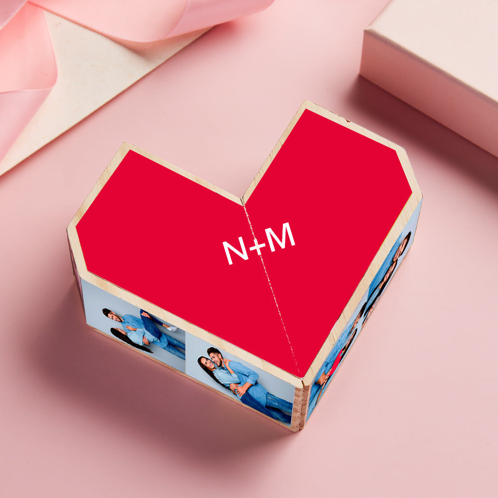 Personalized Magic Cube Heart Wooden Photo Cube Home Decoration Gift for Anniversary-Blongser