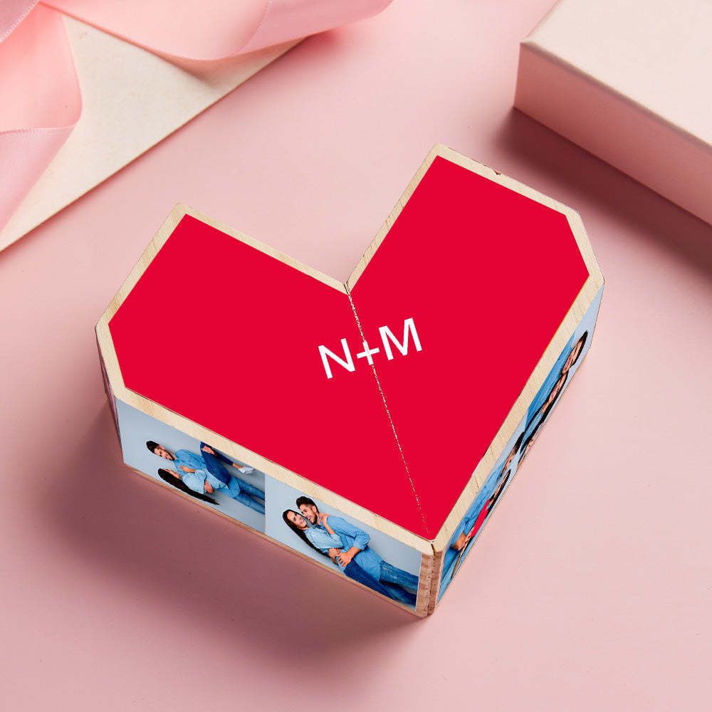 Personalized Magic Cube Heart Wooden Photo Cube Home Decoration Gift for Anniversary-Blongser