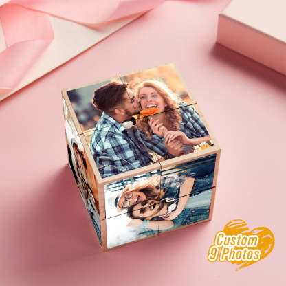 Personalized Magic Cube Photo Wooden Cube Home Ornament Cube Gift for Valentines-Blongser