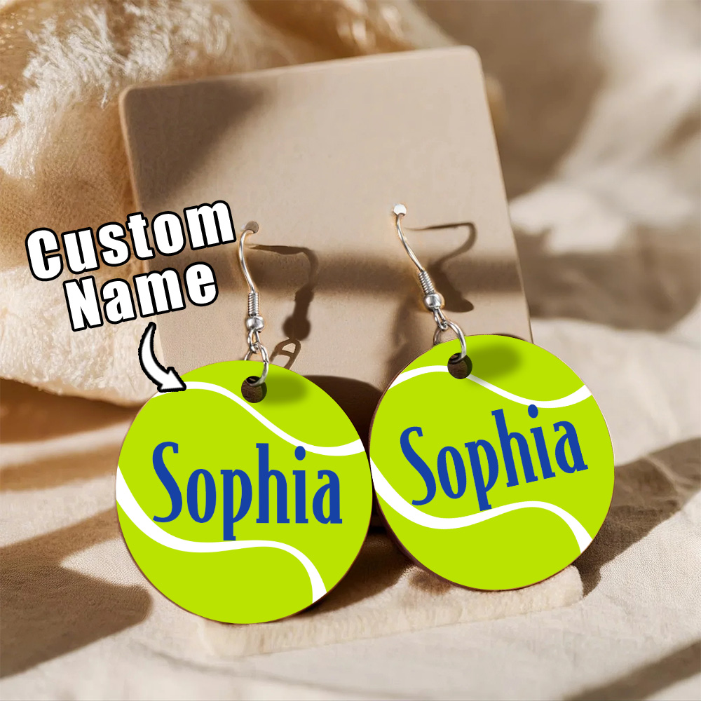 Personalized Wooden Tennis Earrings with Name Sport Earring Jewelry Gift for Her-Blongser