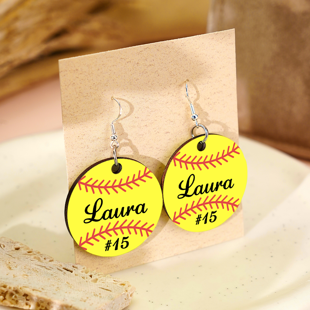 Personalized Baseball Softball Wooden Earrings Birthday Anniversary Gift for Sports Lover-Blongser