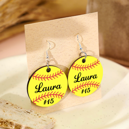 Personalized Baseball Softball Wooden Earrings Birthday Anniversary Gift for Sports Lover-Blongser