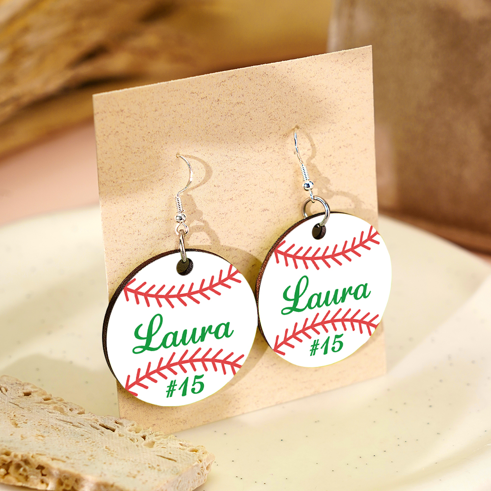 Personalized Baseball Softball Wooden Earrings Birthday Anniversary Gift for Sports Lover-Blongser