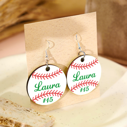 Personalized Baseball Softball Wooden Earrings Birthday Anniversary Gift for Sports Lover-Blongser