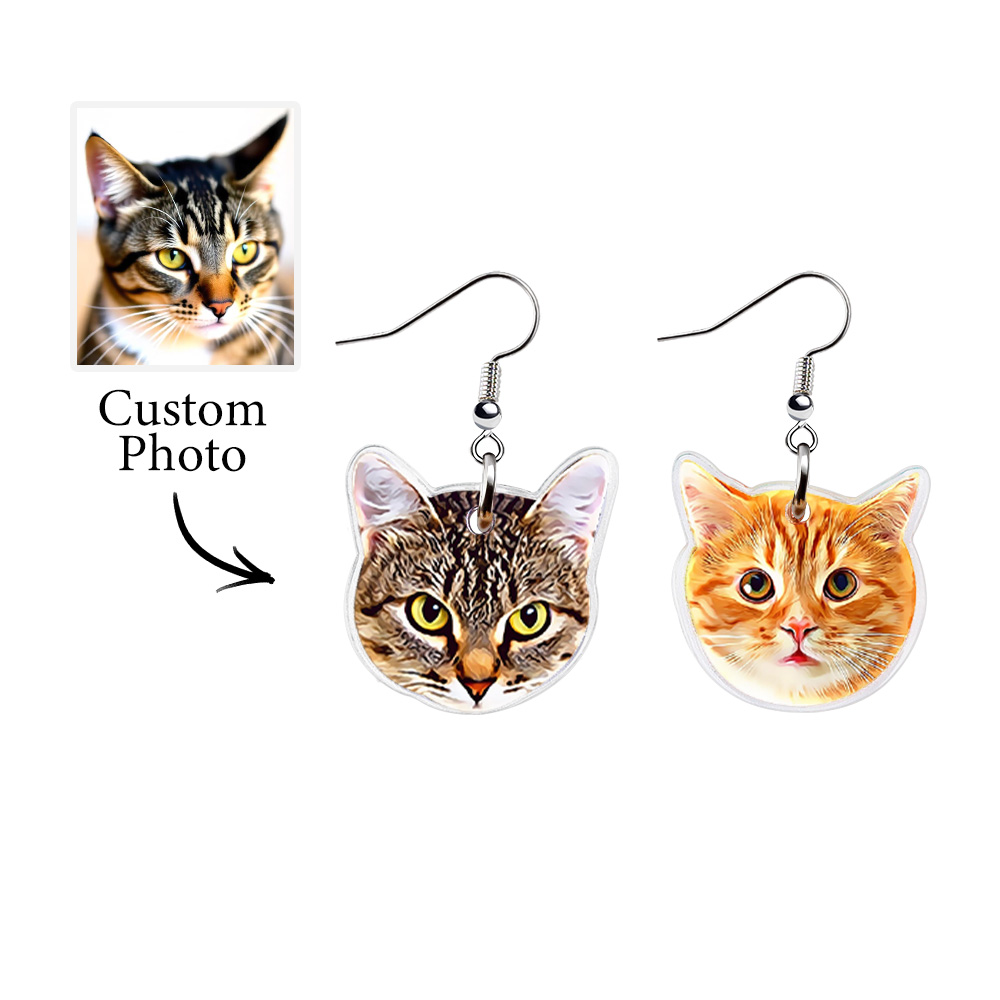Personalized Dog Cat Portrait Earring Jewelry Birthday Gift for Pet Lovers-Blongser