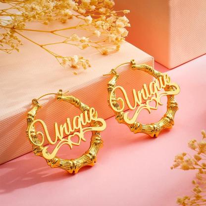 Custom Name Earrings Stainless Steel Big Circle Bamboo Earrings-Blongser
