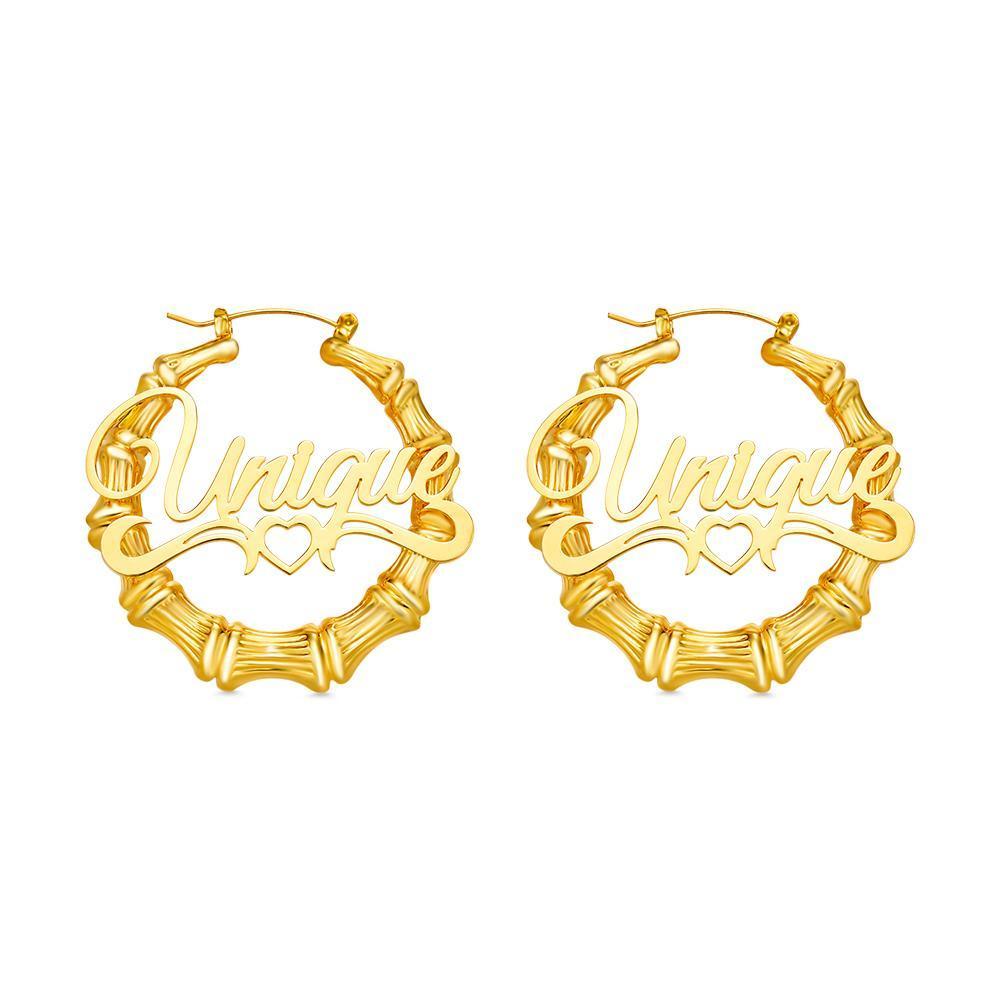 Custom Name Earrings Stainless Steel Big Circle Bamboo Earrings-Blongser