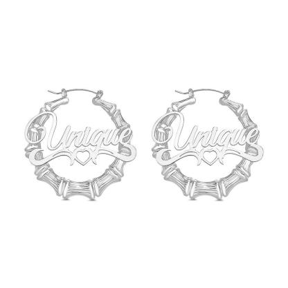 Custom Name Earrings Stainless Steel Big Circle Bamboo Earrings-Blongser