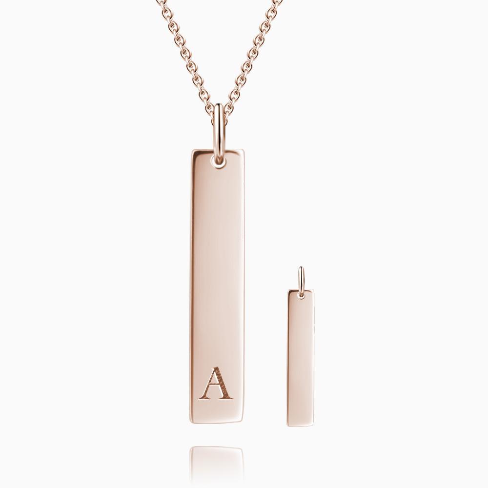 Custom Engraved Initial Vertical Bar Necklace 925 Sterling Silver-Blongser