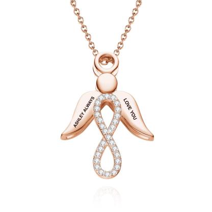 Custom Engraved Name Wings Necklace with Infinity Pendant Copper-Blongser