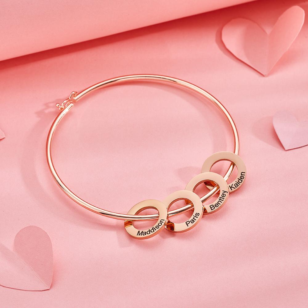 Custom Bangle Bracelet with Heart/Round Pendants Personalized Gift-Blongser