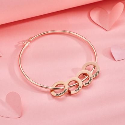 Custom Bangle Bracelet with Heart/Round Pendants Personalized Gift-Blongser