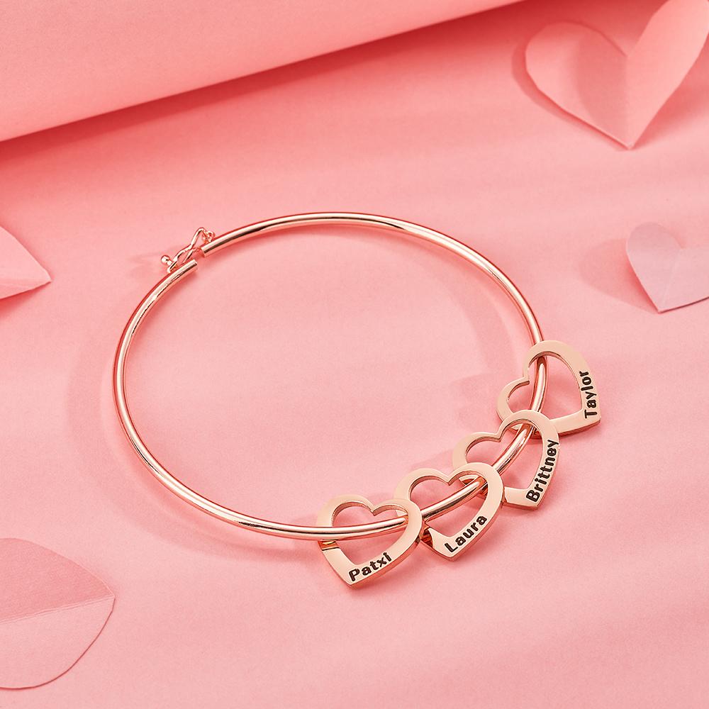 Custom Bangle Bracelet with Heart/Round Pendants Personalized Gift-Blongser