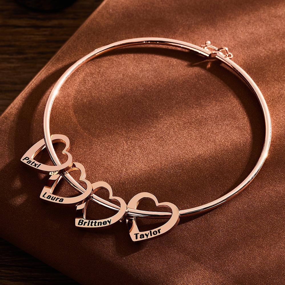 Custom Bangle Bracelet with Heart/Round Pendants Personalized Gift-Blongser
