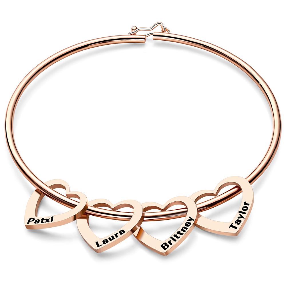 Custom Bangle Bracelet with Heart/Round Pendants Personalized Gift-Blongser