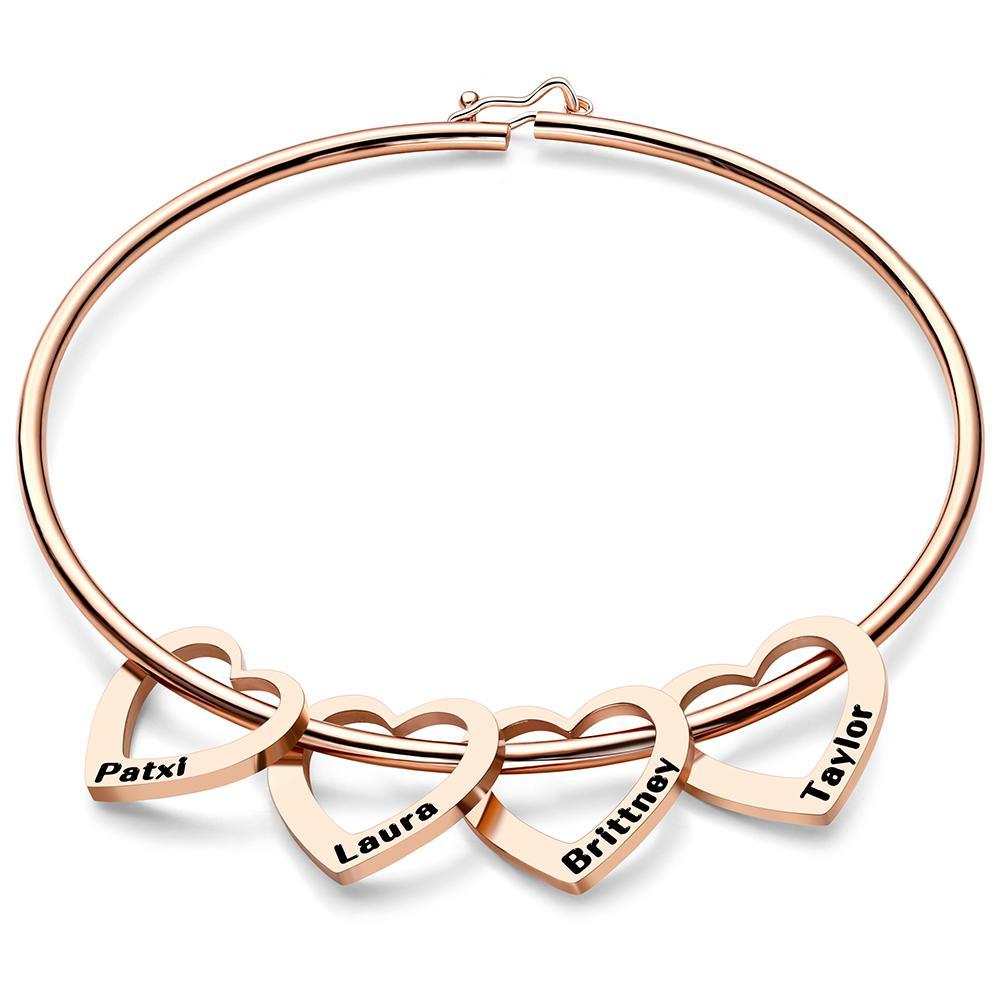 Custom Bangle Bracelet with Heart/Round Pendants Personalized Gift-Blongser